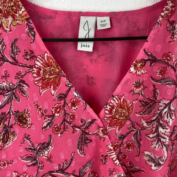 NWOT Joie Floral Faux Wrap Cropped Long Sleeve Top Pink Small - Picture 2 of 10